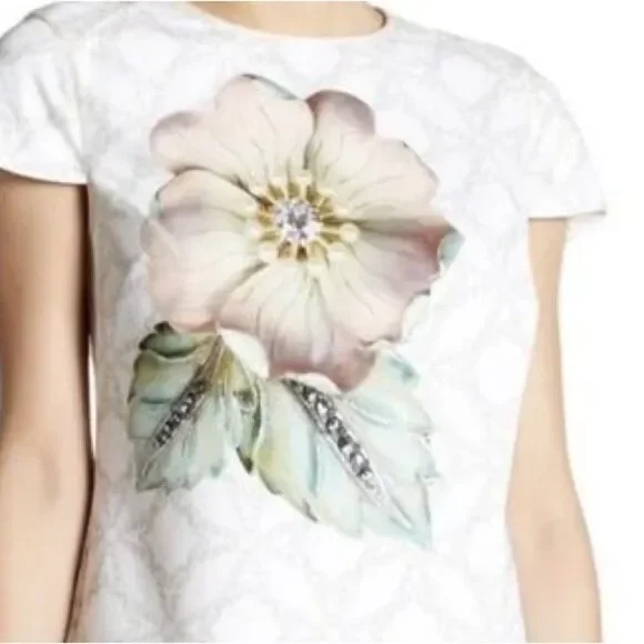 Ted Baker London Alila Cap Sleeve Sheath Dress Floral Pearl White Size 3 / 6 - 8 - Picture 4 of 14